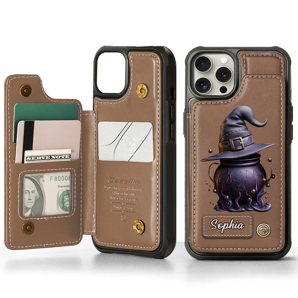 Magical Hat And Cauldron - Personalized Witch Wallet Phone Case