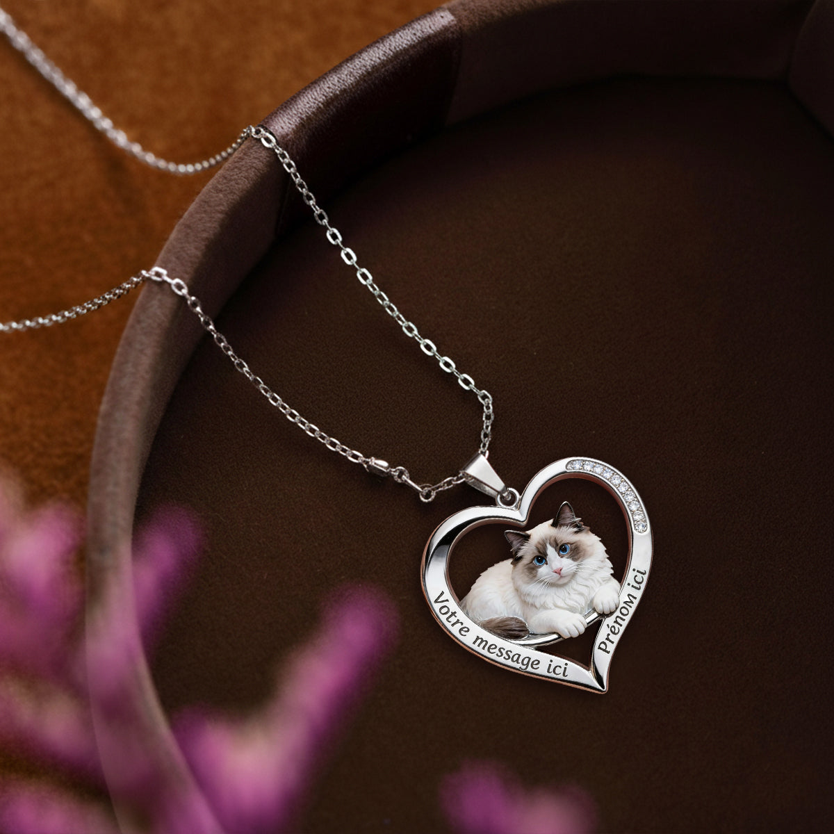 Collier de portrait d'animal de compagnie personnalisé - Halskette mit Anhänger chat personnalisé en métal