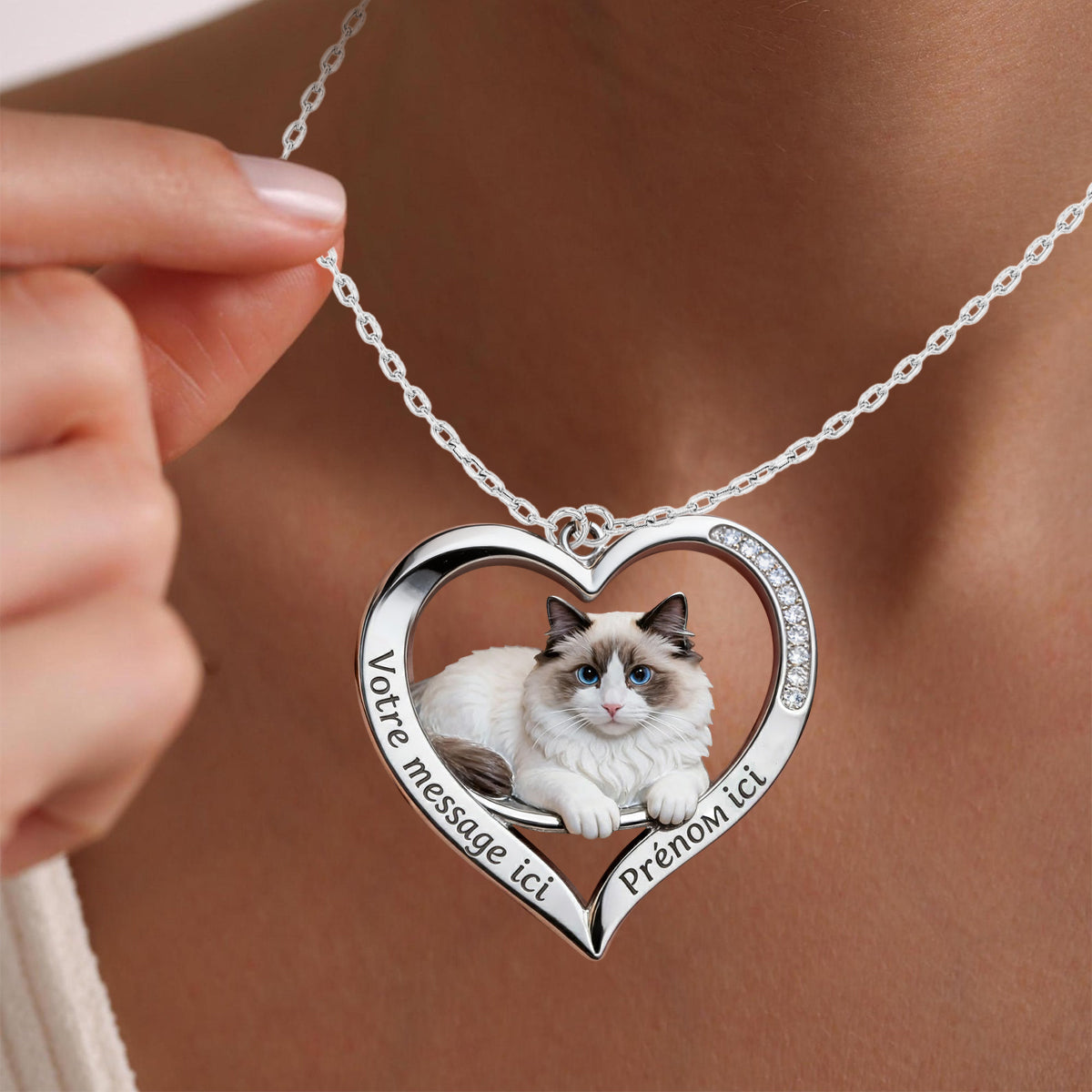Collier de portrait d'animal de compagnie personnalisé - Halskette mit Anhänger chat personnalisé en métal
