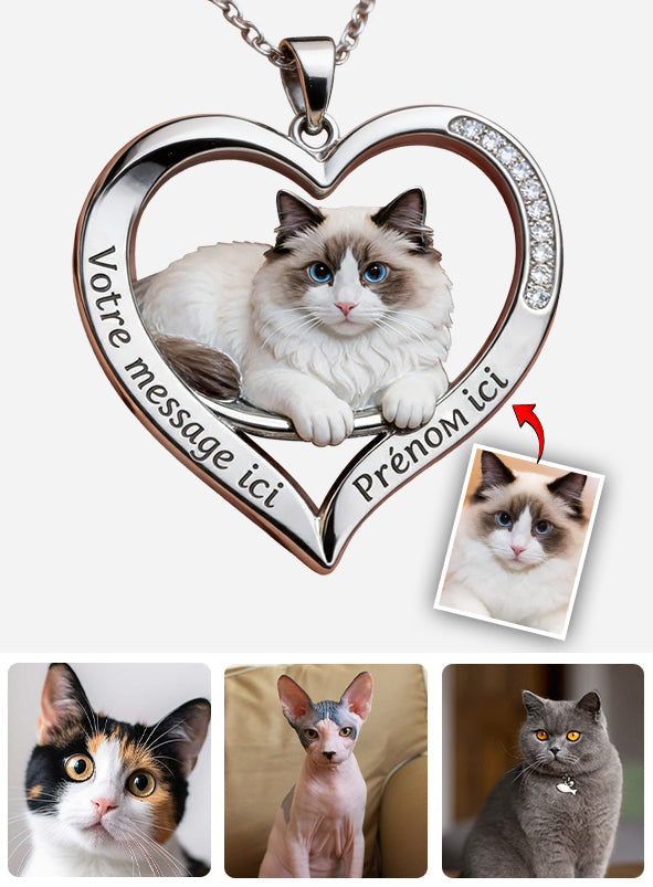 Collier de portrait d'animal de compagnie personnalisé - Halskette mit Anhänger chat personnalisé en métal