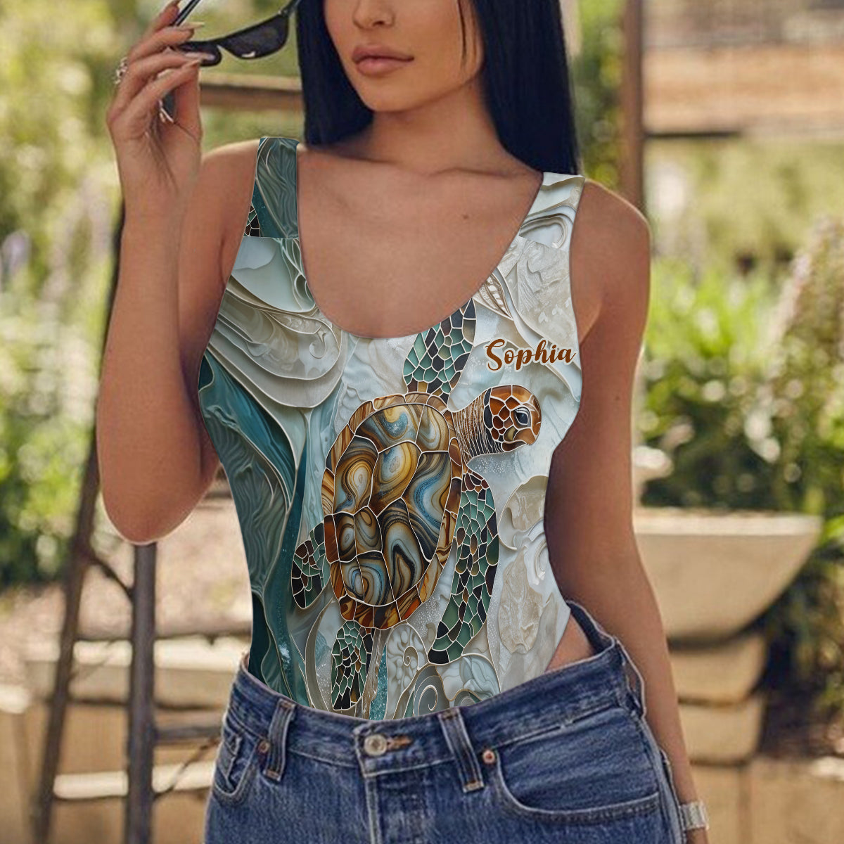 Liebhaber von Meeresschildkröten - Personalisierter Schildkröten-Badeanzug für Damen