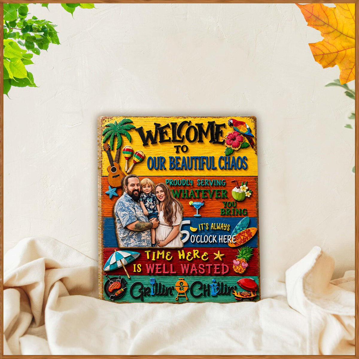 Willkommen zu Unserem Patio Outdoor - Personalisierte Garten 2-lagige Holzschild / Holztafel