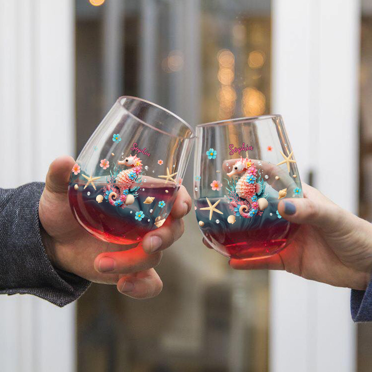 The Beach Is Calling - Personalized Sea Lover All Over Wine Glass