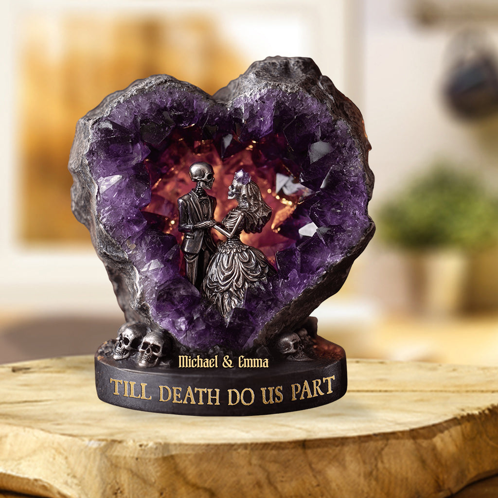 Amethyst-Totenkopf-Paar, Bis dass der Tod uns scheidet – Personalisierte Acrylplakette in individueller Form für Paare