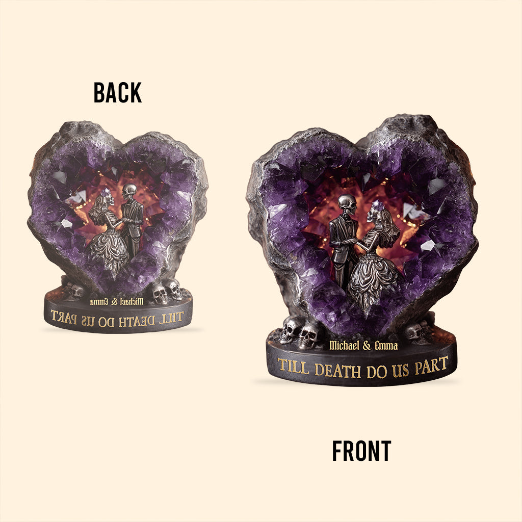 Amethyst-Totenkopf-Paar, Bis dass der Tod uns scheidet – Personalisierte Acrylplakette in individueller Form für Paare