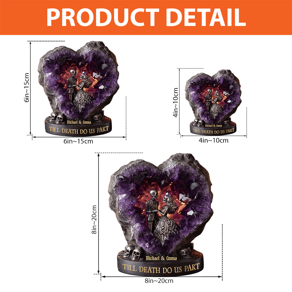 Amethyst-Totenkopf-Paar, Bis dass der Tod uns scheidet – Personalisierte Acrylplakette in individueller Form für Paare