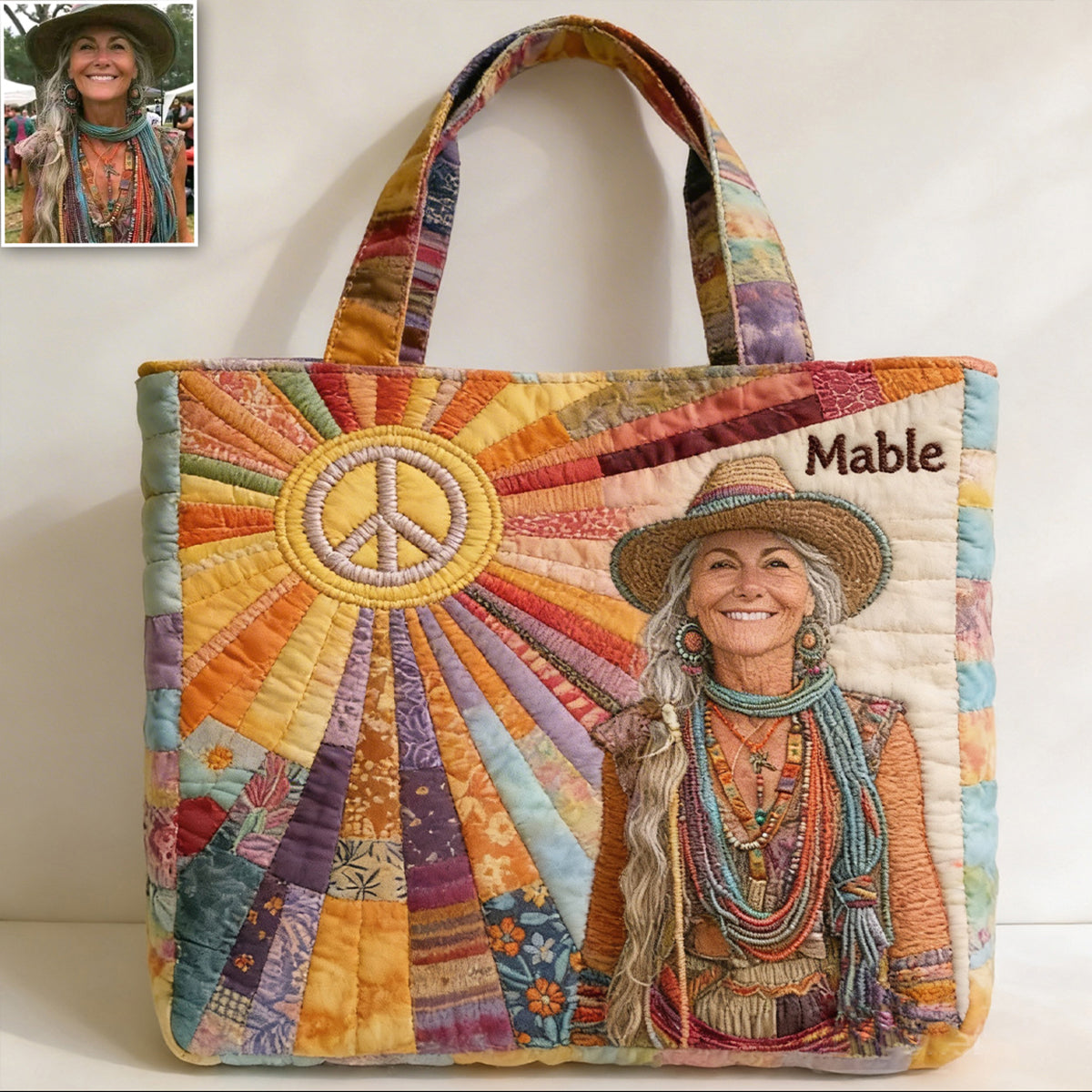 Custom Any Photo Hippie Gift - Personalized Hippie Quilted Tote Bag