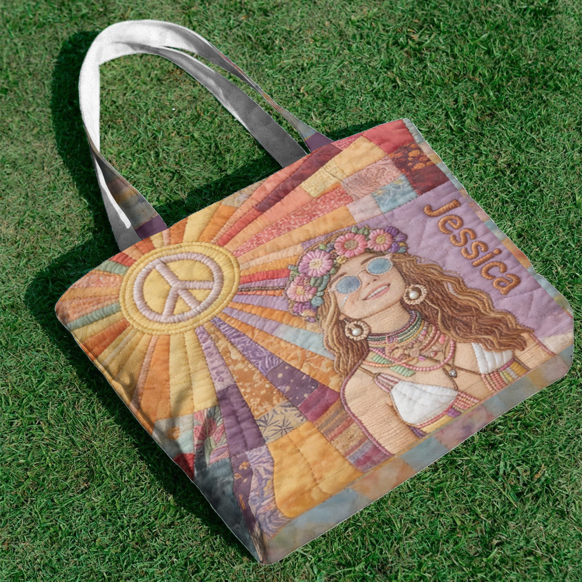 Custom Any Photo Hippie Gift - Personalized Hippie Quilted Tote Bag