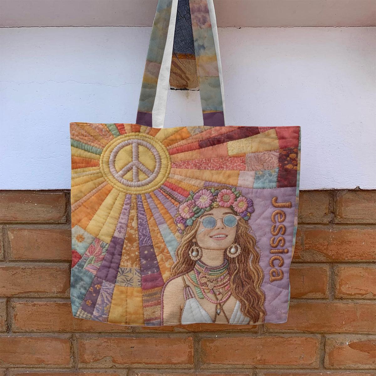 Custom Any Photo Hippie Gift - Personalized Hippie Quilted Tote Bag
