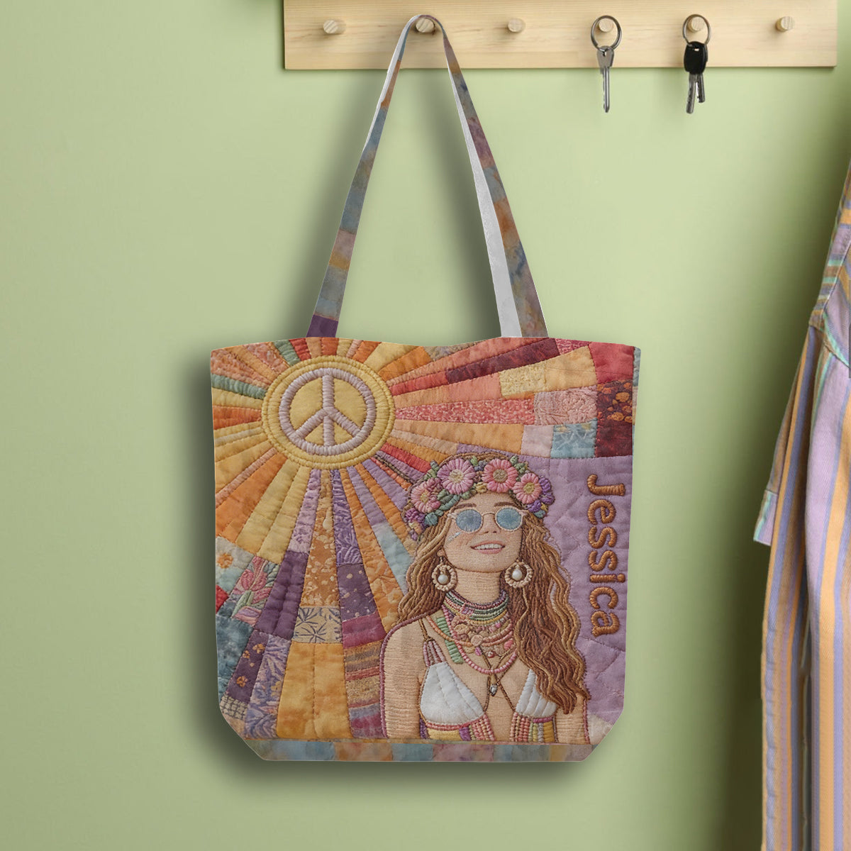 Custom Any Photo Hippie Gift - Personalized Hippie Quilted Tote Bag
