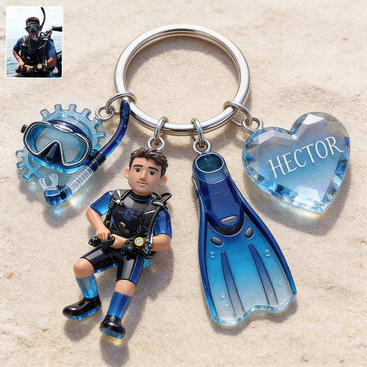 Benutzerdefiniert aus jedem Foto - Personalisierter Premium Schlüsselanhänger für Tauchen mit Charms