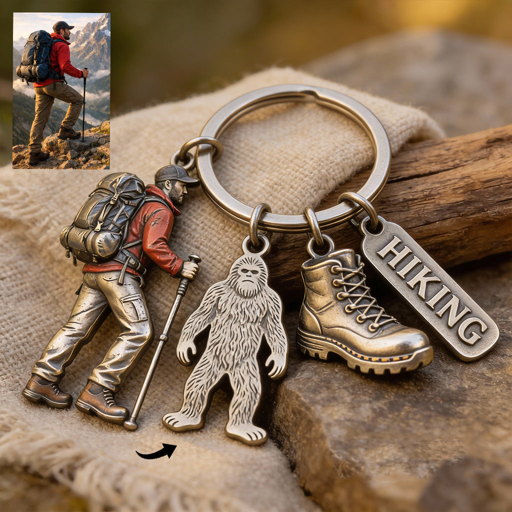 Custom From Any Photo - Personalized Hiking Keychain With Charms