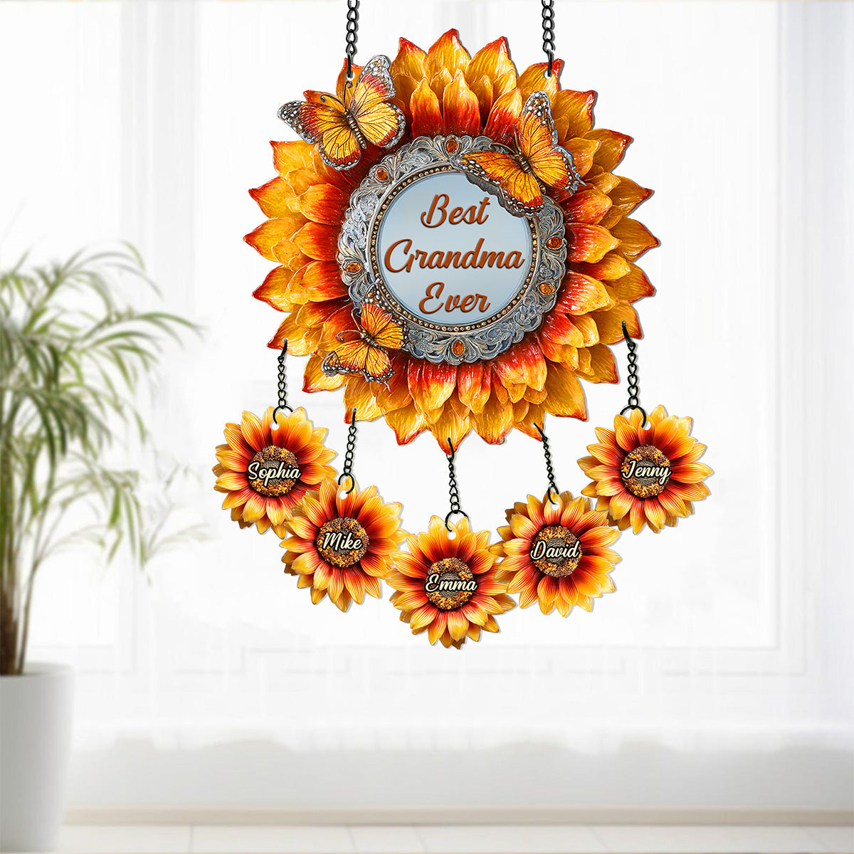 Best Grandma Ever - Personalized Grandma Window Hanging Suncatcher With Charms