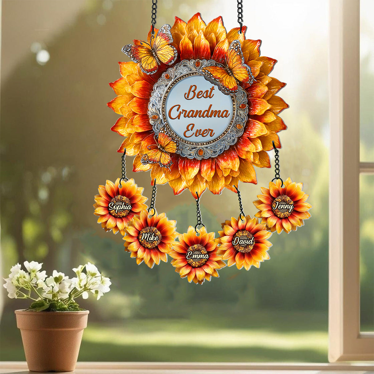 Best Grandma Ever - Personalized Grandma Window Hanging Suncatcher With Charms