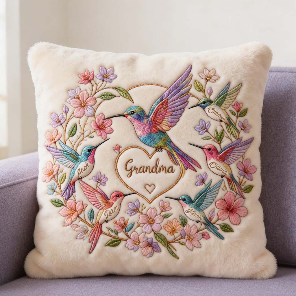 Hummingbird Nana - Personalisierte Großmutter Kunstfell Kissen