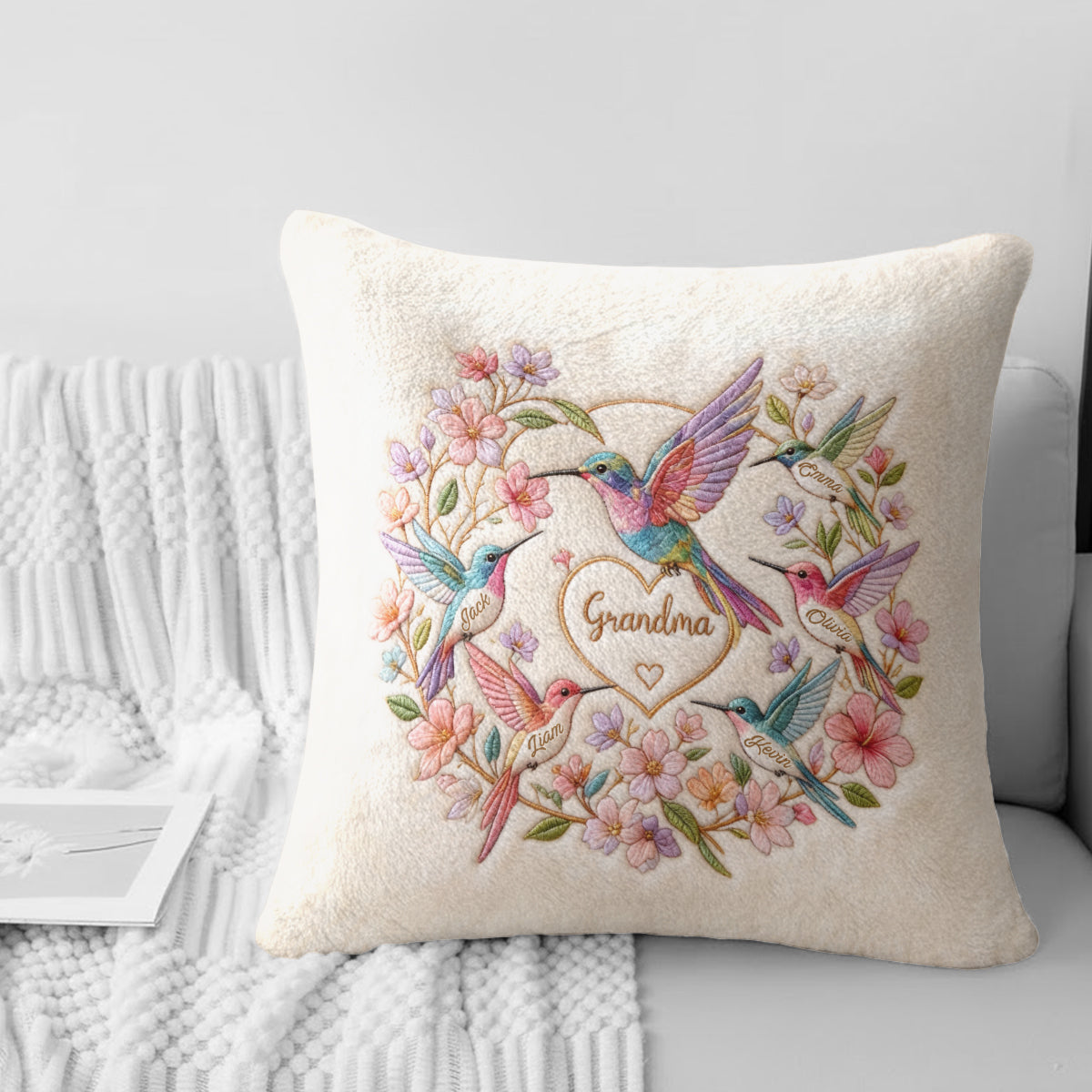 Hummingbird Nana - Personalisierte Großmutter Kunstfell Kissen