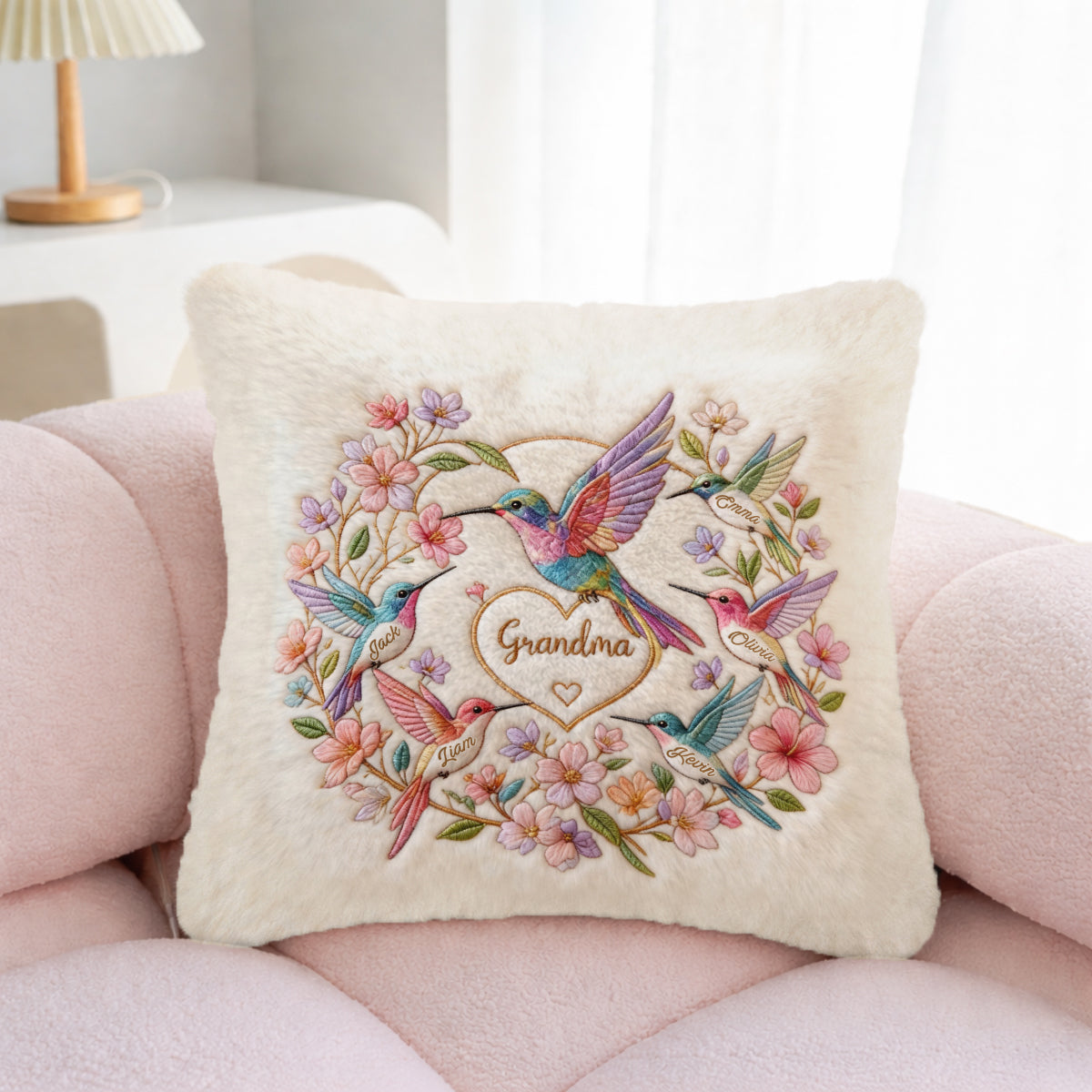 Hummingbird Nana - Personalisierte Großmutter Kunstfell Kissen