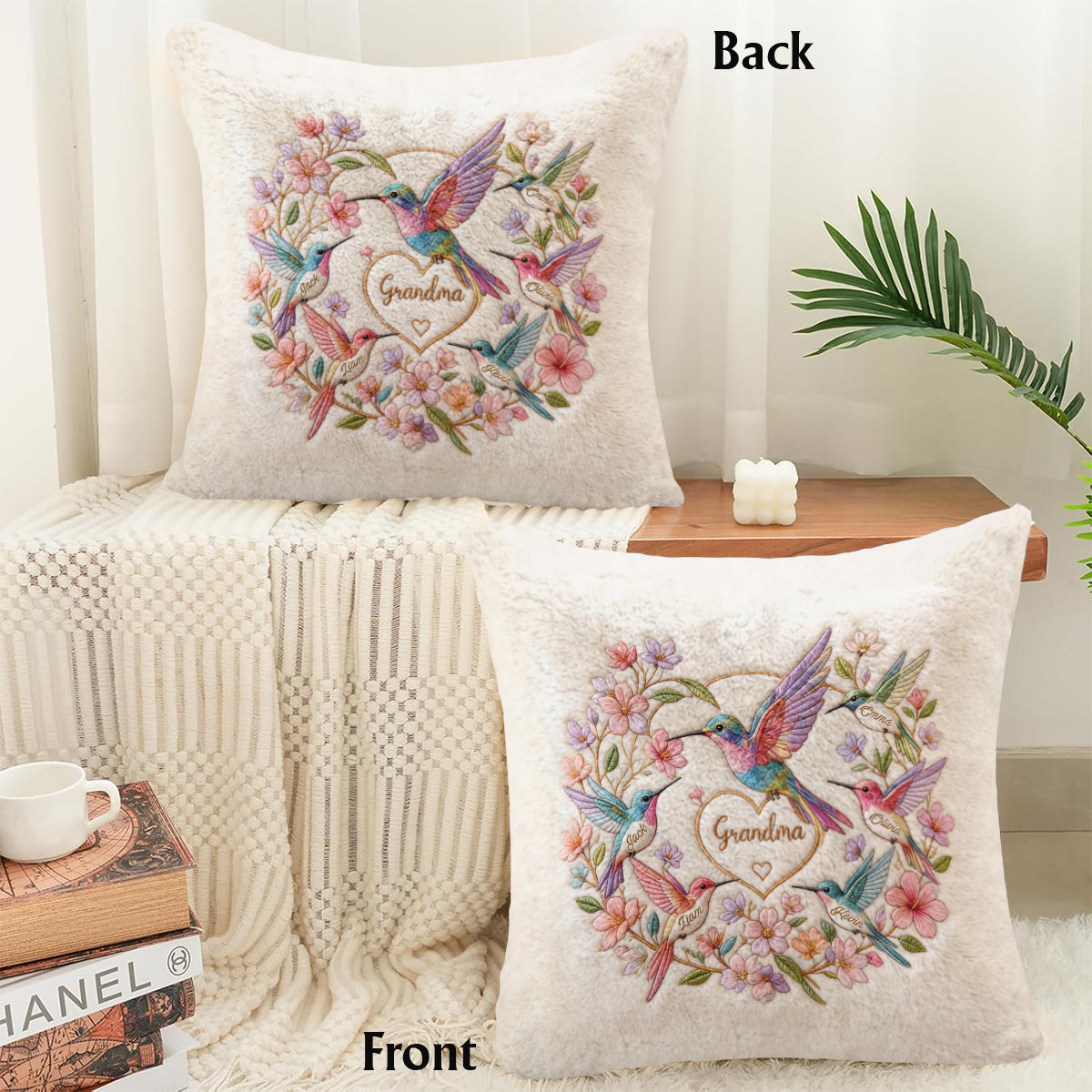 Hummingbird Nana - Personalisierte Großmutter Kunstfell Kissen