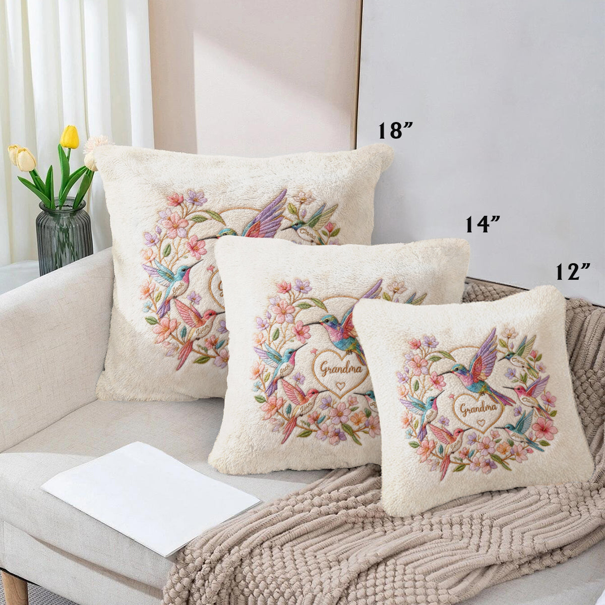 Hummingbird Nana - Personalisierte Großmutter Kunstfell Kissen