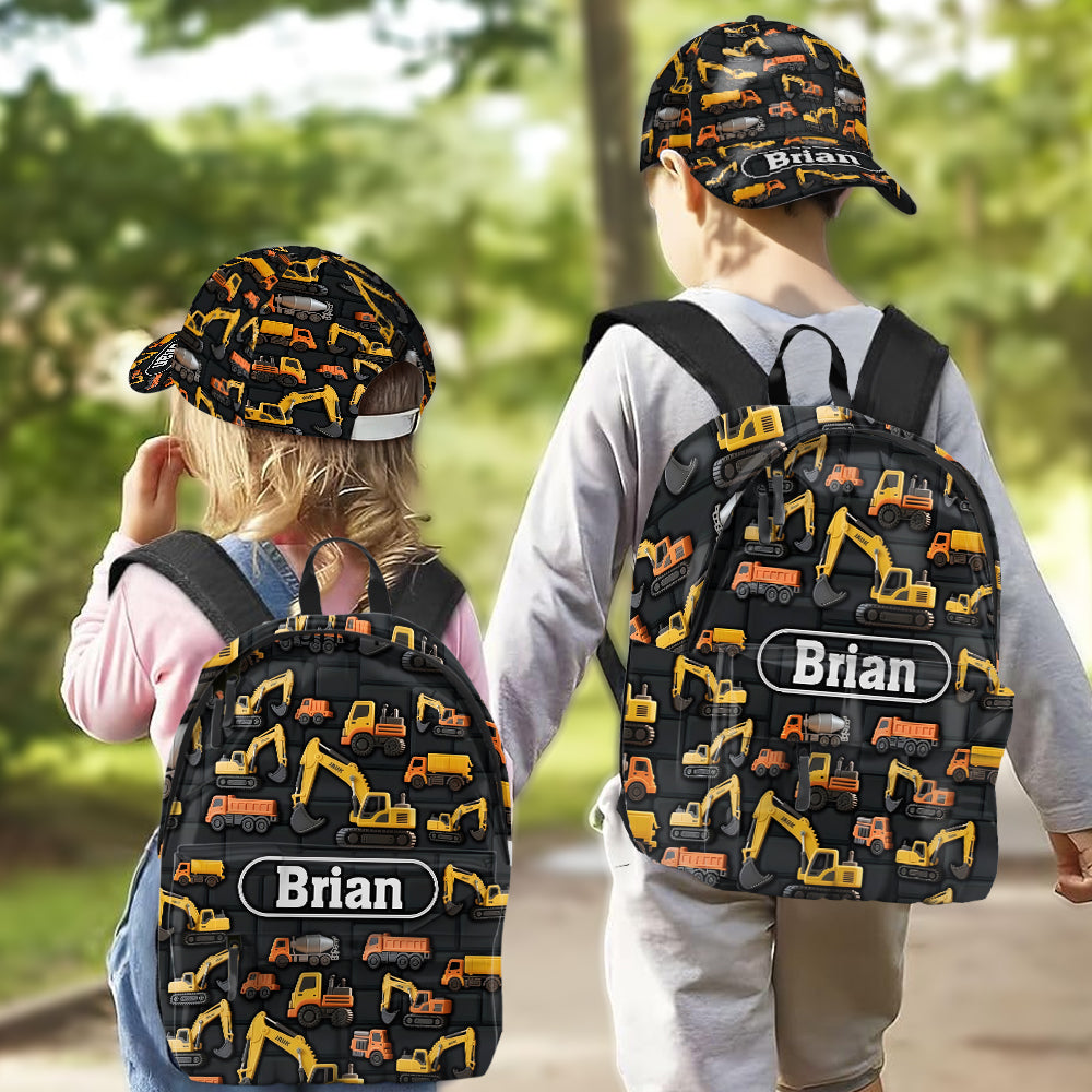 Children's Engineering Vehicle Wall Theme - Personalized Kid Classic Cap & Backpack