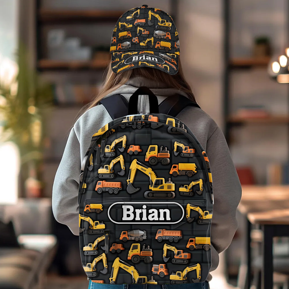 Children's Engineering Vehicle Wall Theme - Personalized Kid Classic Cap & Backpack