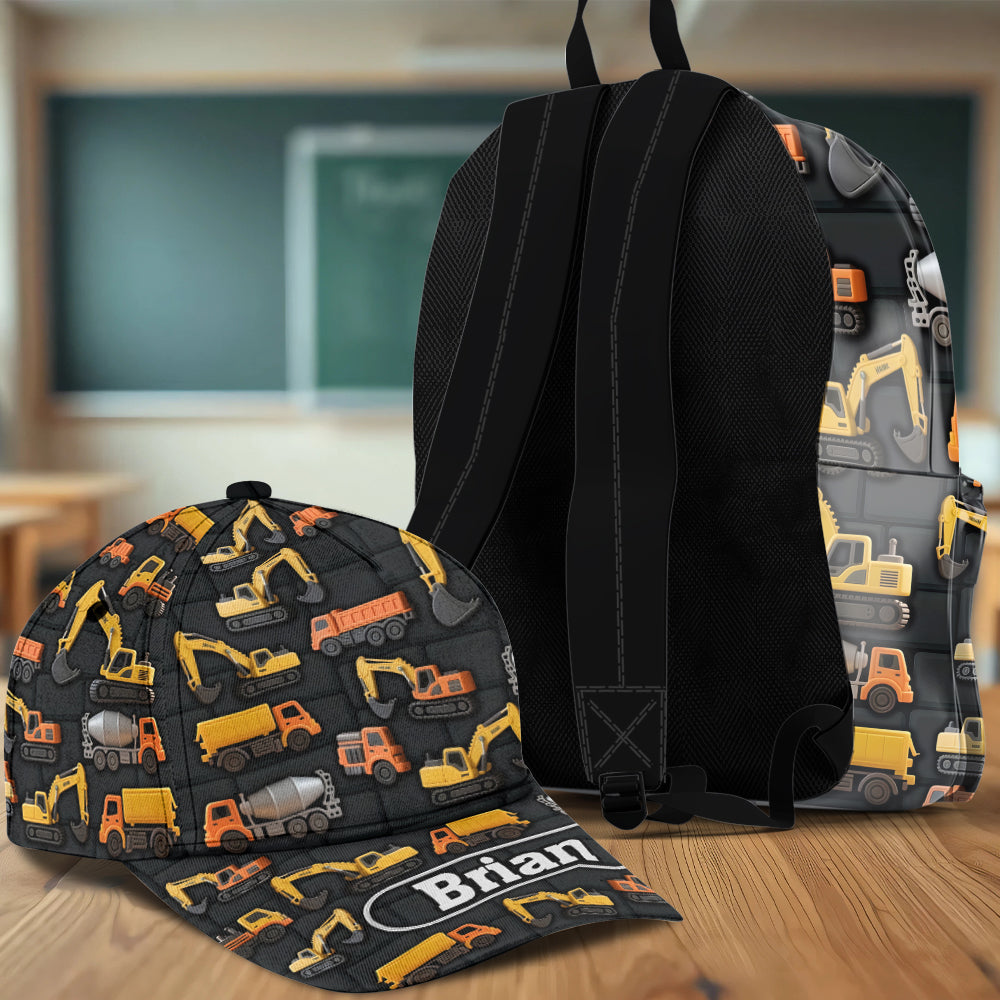 Children's Engineering Vehicle Wall Theme - Personalized Kid Classic Cap & Backpack