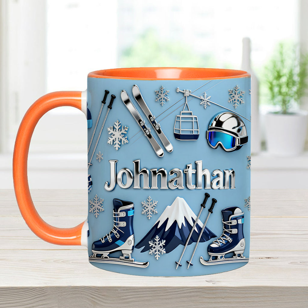 Skifahren macht mich glücklich – Personalisierte Tasse und Untersetzer mit Skimotiv