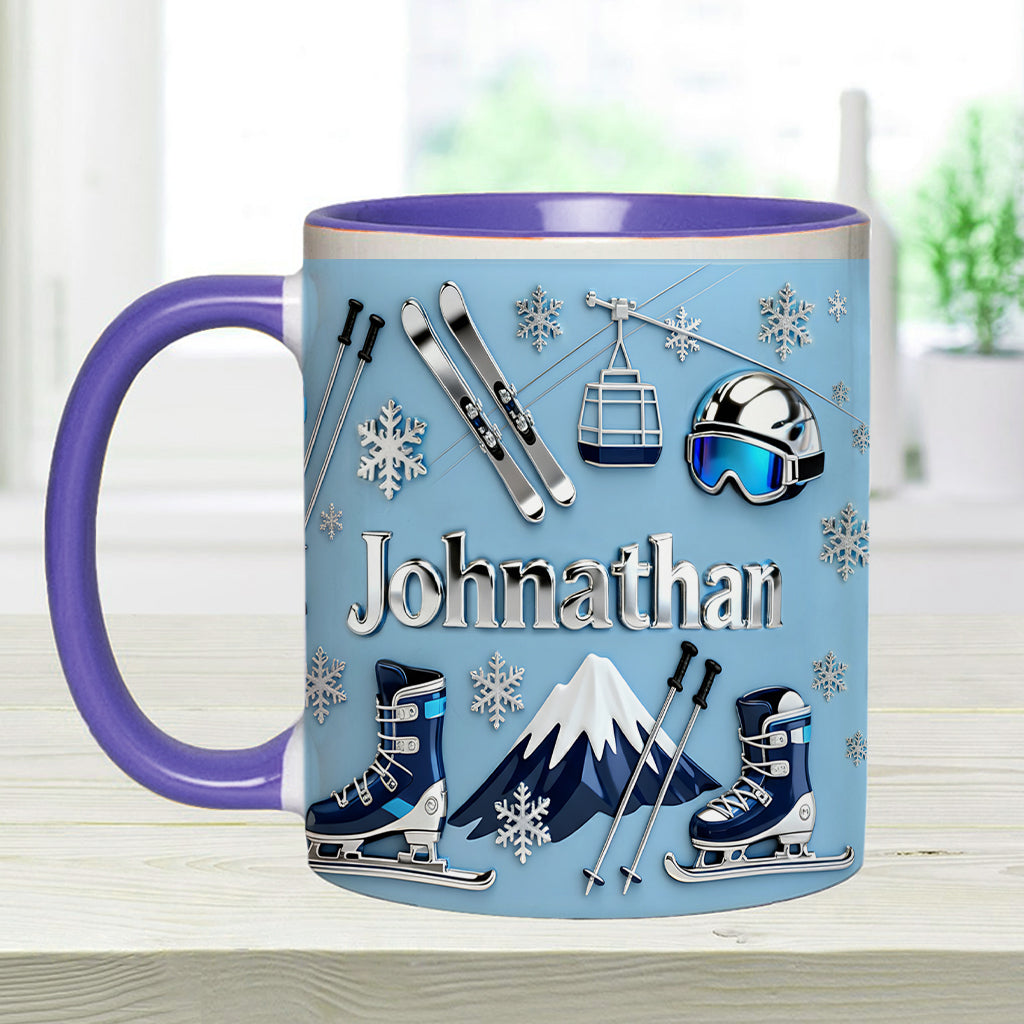 Skifahren macht mich glücklich – Personalisierte Tasse und Untersetzer mit Skimotiv