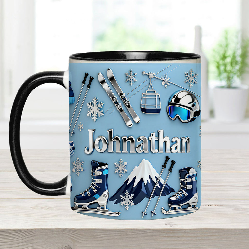 Skifahren macht mich glücklich – Personalisierte Tasse und Untersetzer mit Skimotiv