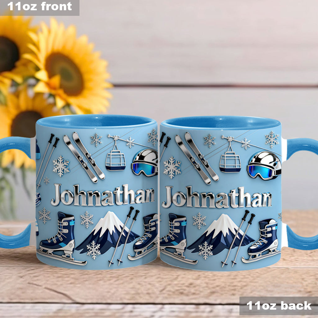 Skifahren macht mich glücklich – Personalisierte Tasse und Untersetzer mit Skimotiv