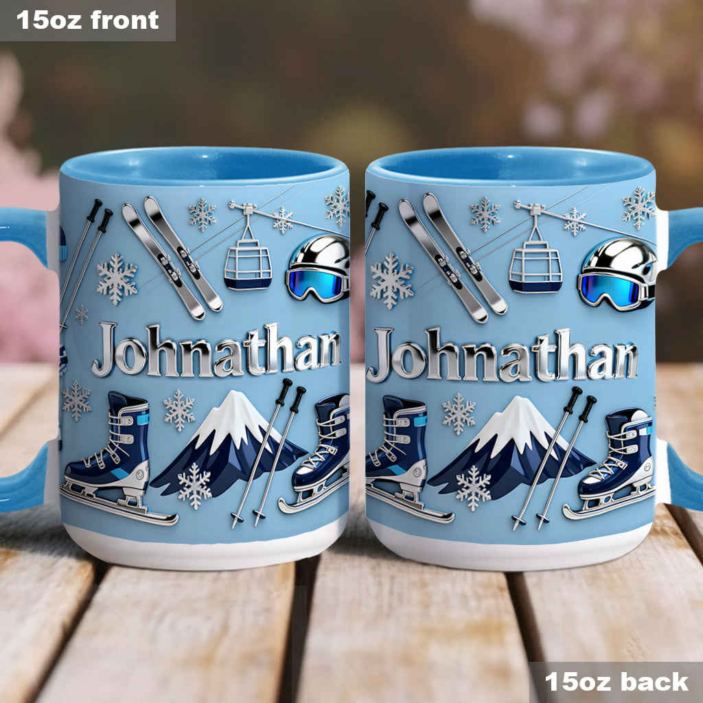 Skifahren macht mich glücklich – Personalisierte Tasse und Untersetzer mit Skimotiv