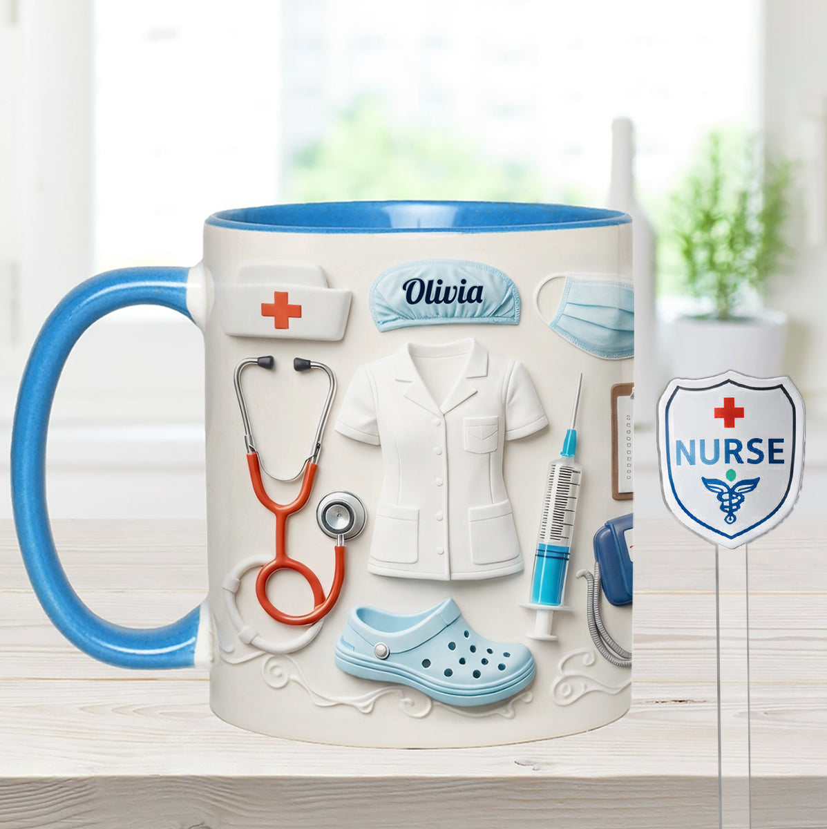 Geschenkidee für Krankenschwestern – Personalisierte Tasse mit Acryl-Rührstäbchen