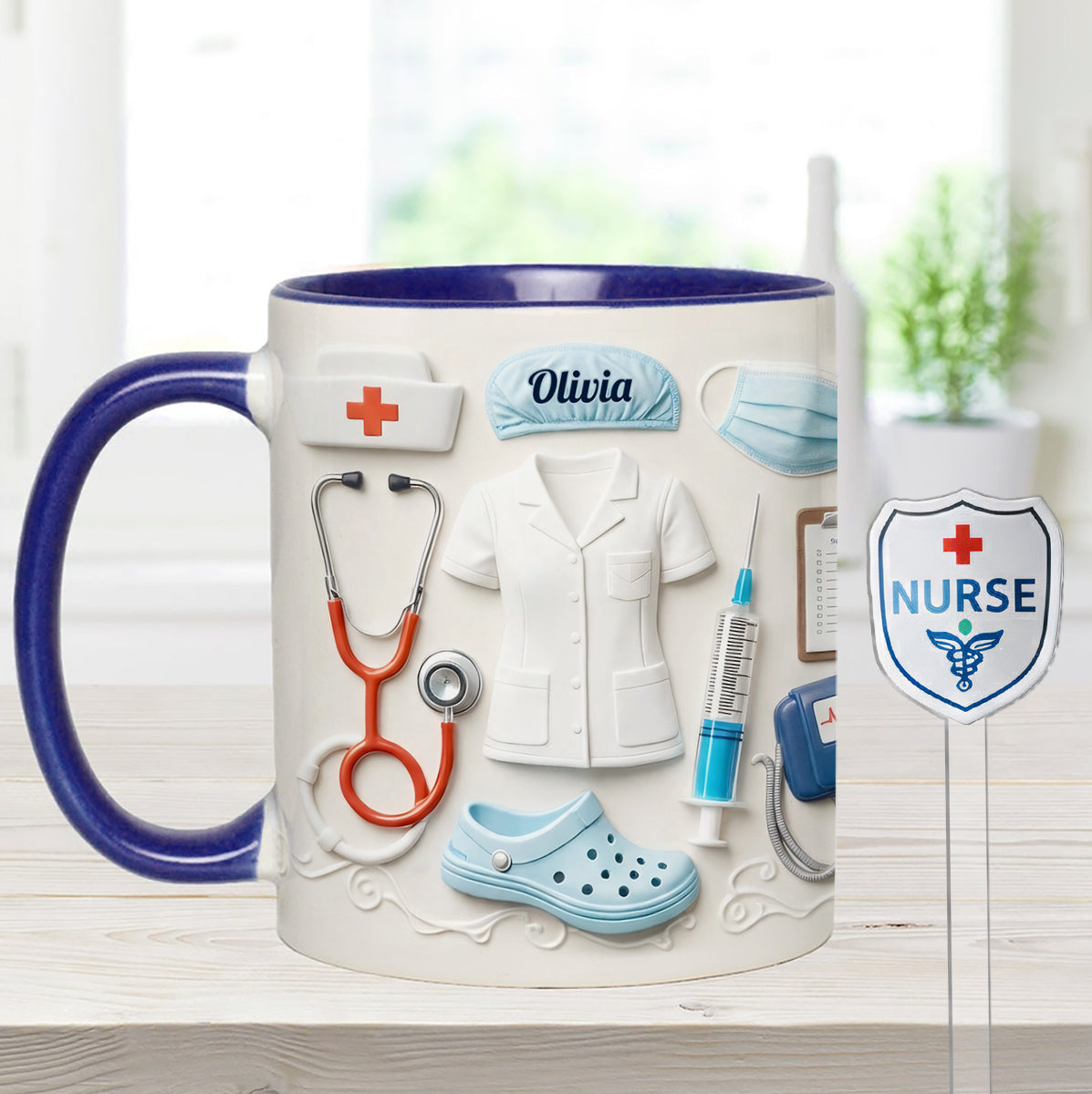 Geschenkidee für Krankenschwestern – Personalisierte Tasse mit Acryl-Rührstäbchen