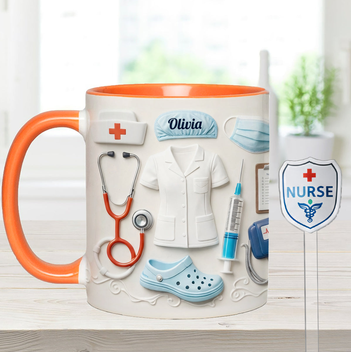 Geschenkidee für Krankenschwestern – Personalisierte Tasse mit Acryl-Rührstäbchen