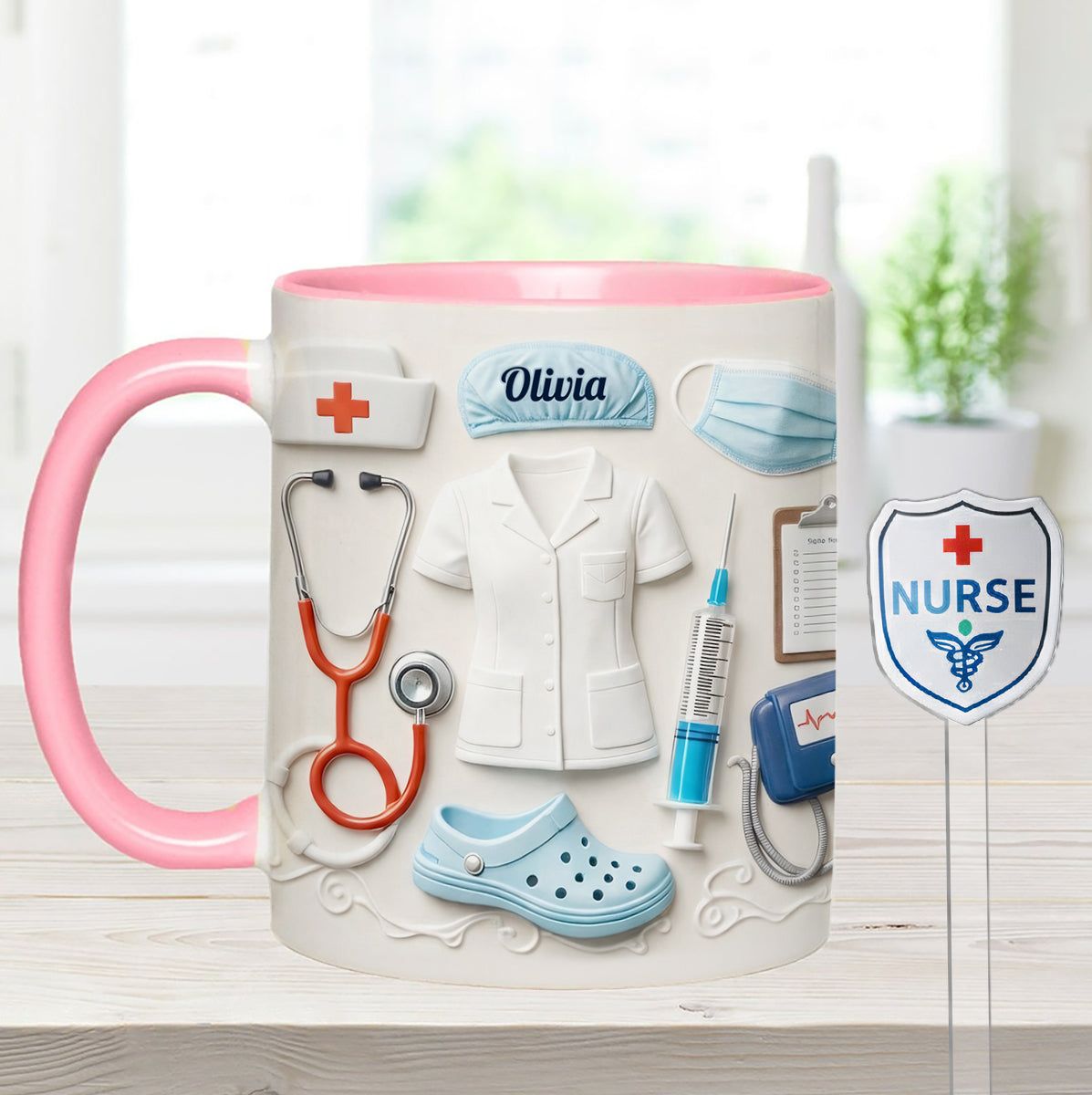 Geschenkidee für Krankenschwestern – Personalisierte Tasse mit Acryl-Rührstäbchen