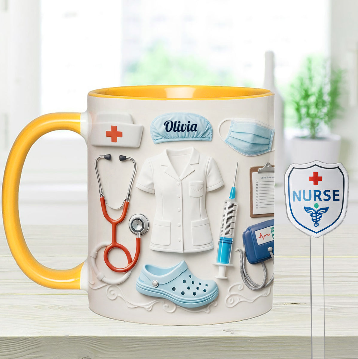 Geschenkidee für Krankenschwestern – Personalisierte Tasse mit Acryl-Rührstäbchen