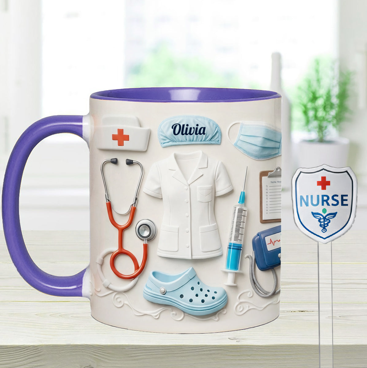 Geschenkidee für Krankenschwestern – Personalisierte Tasse mit Acryl-Rührstäbchen