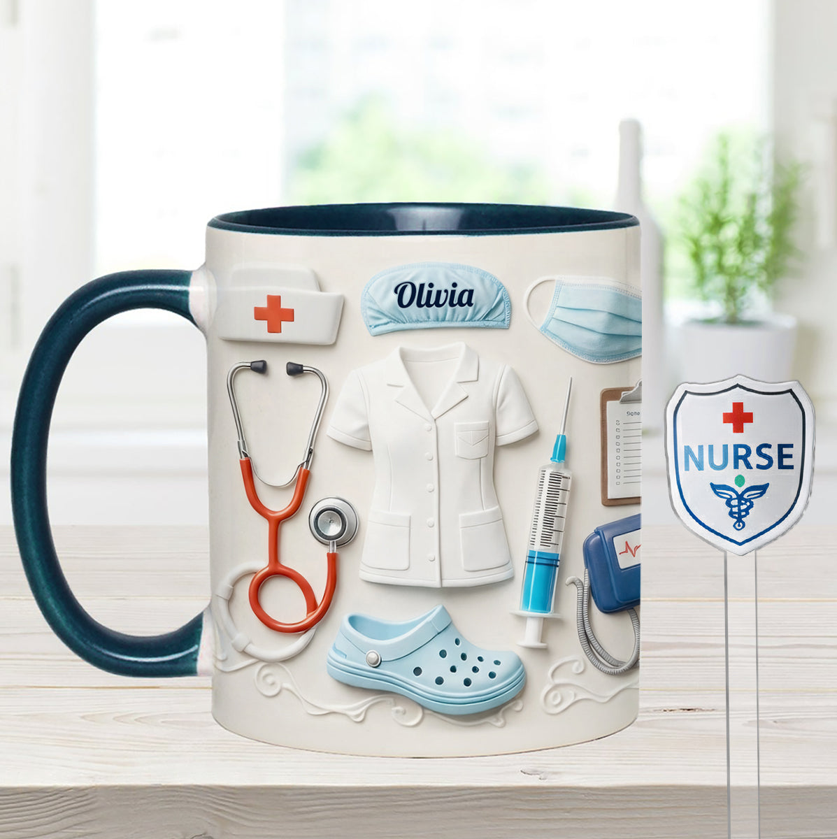 Geschenkidee für Krankenschwestern – Personalisierte Tasse mit Acryl-Rührstäbchen