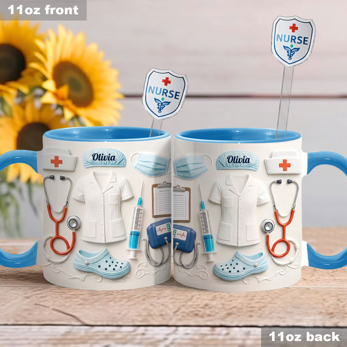 Geschenkidee für Krankenschwestern – Personalisierte Tasse mit Acryl-Rührstäbchen