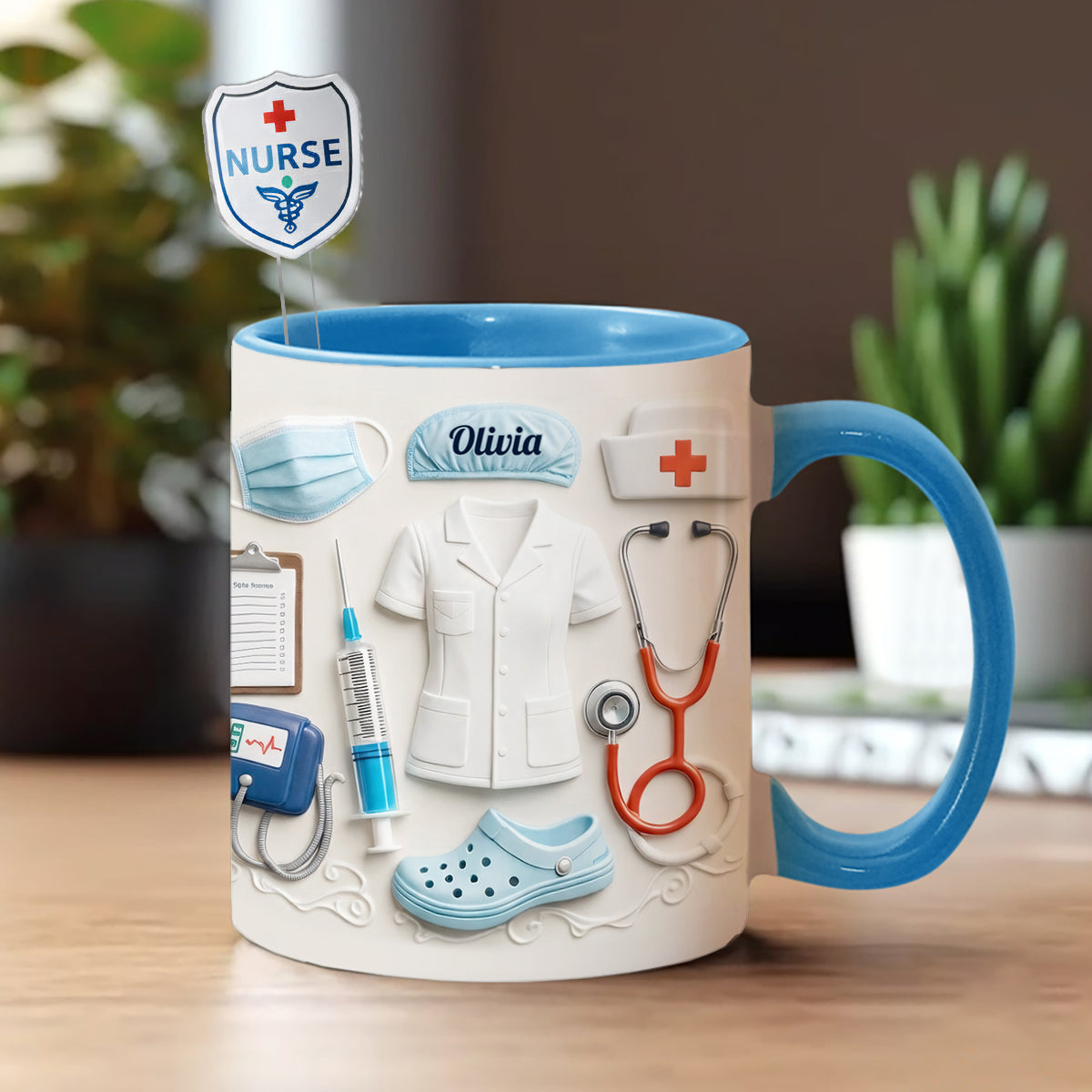 Geschenkidee für Krankenschwestern – Personalisierte Tasse mit Acryl-Rührstäbchen