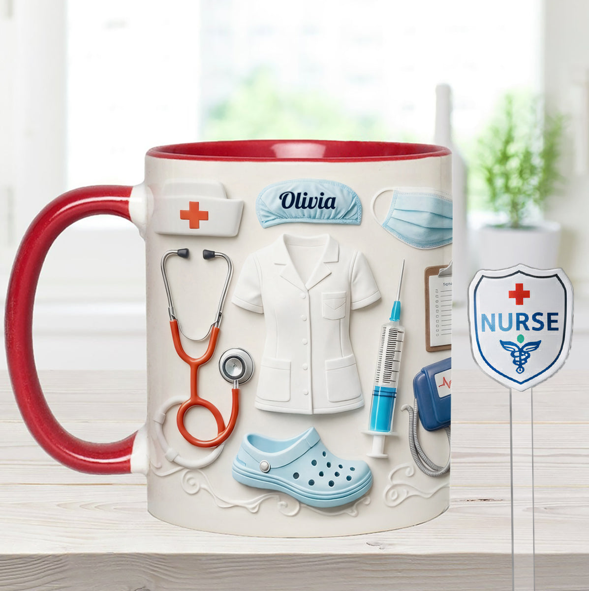Geschenkidee für Krankenschwestern – Personalisierte Tasse mit Acryl-Rührstäbchen