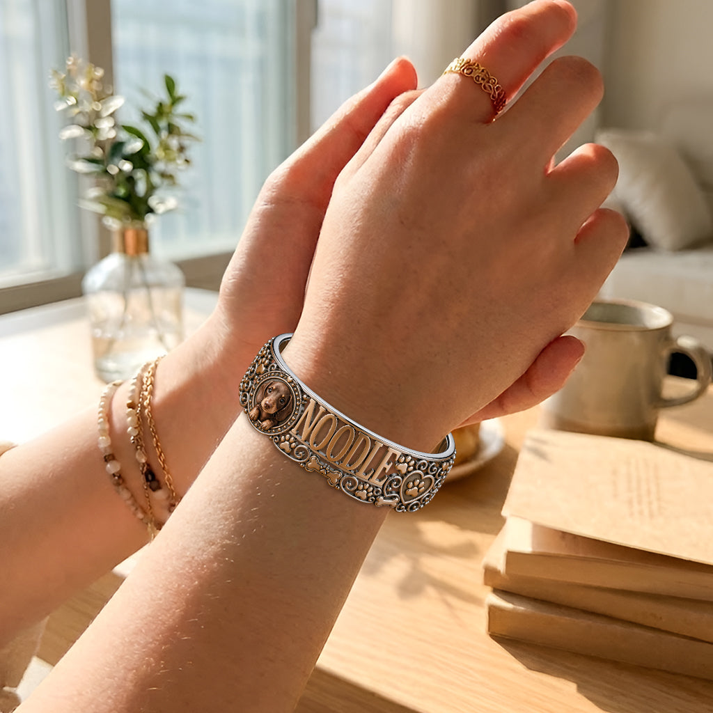 I Love My Dog - Personalized Dog Shaped Cuff Bracelet