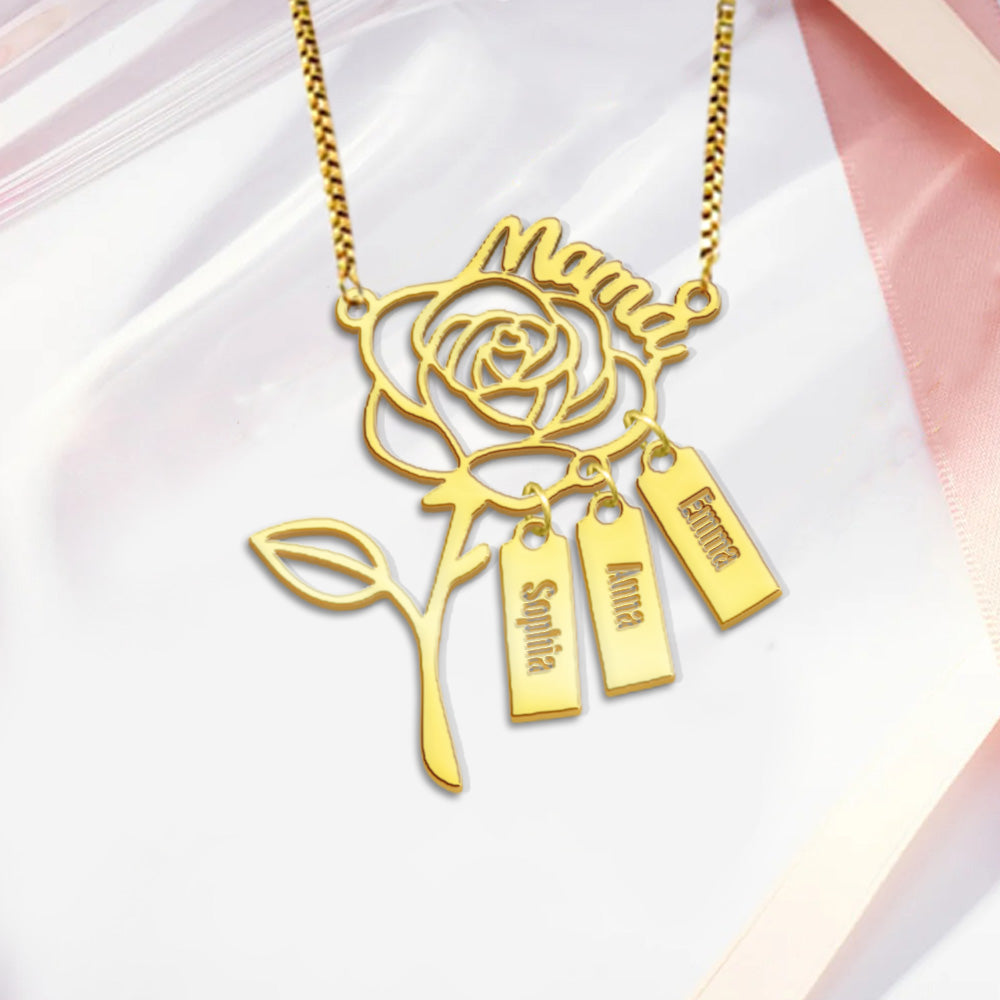 Eine Rose für Mama – Personalisierte Mutterkette mit Anhängern