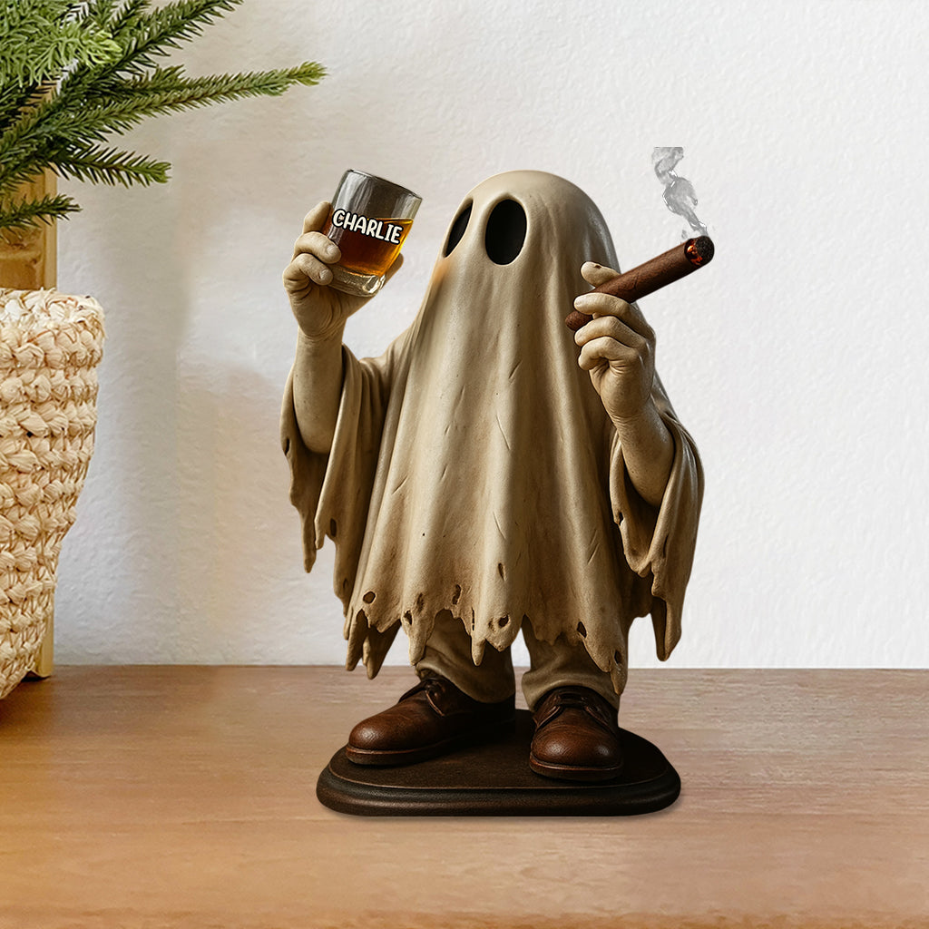 Gruseliger Whisky- und Zigarrenliebhaber – personalisierte, individuell geformte Acrylplakette mit Whisky-Motiv