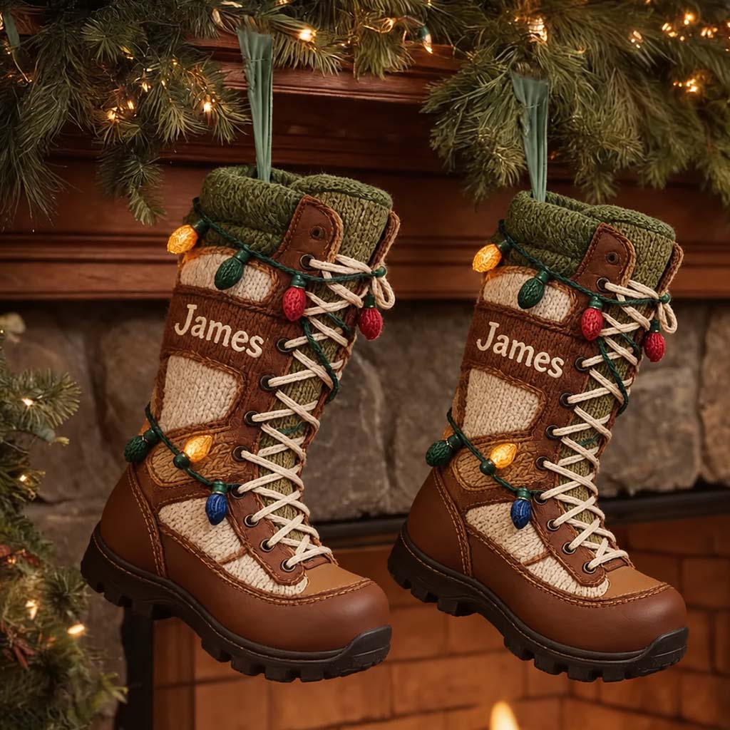 Hiking Shoes - Personalized Hiking Shaped Christmas Stocking