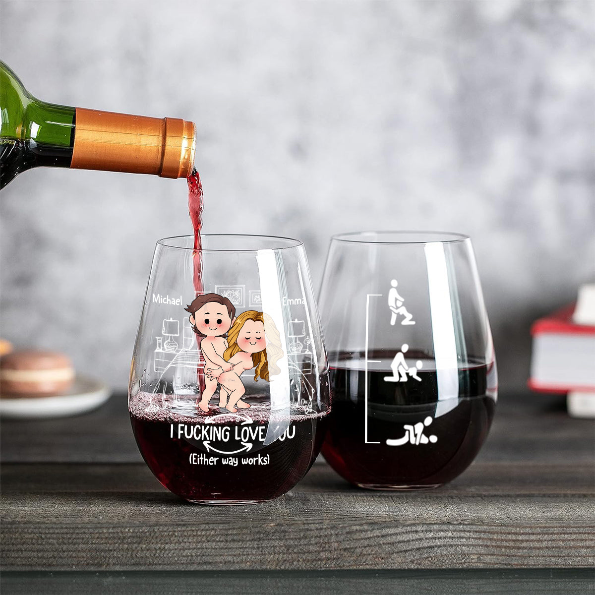 Freches Paar – Personalisiertes Paar-Motiv auf einem Weinglas