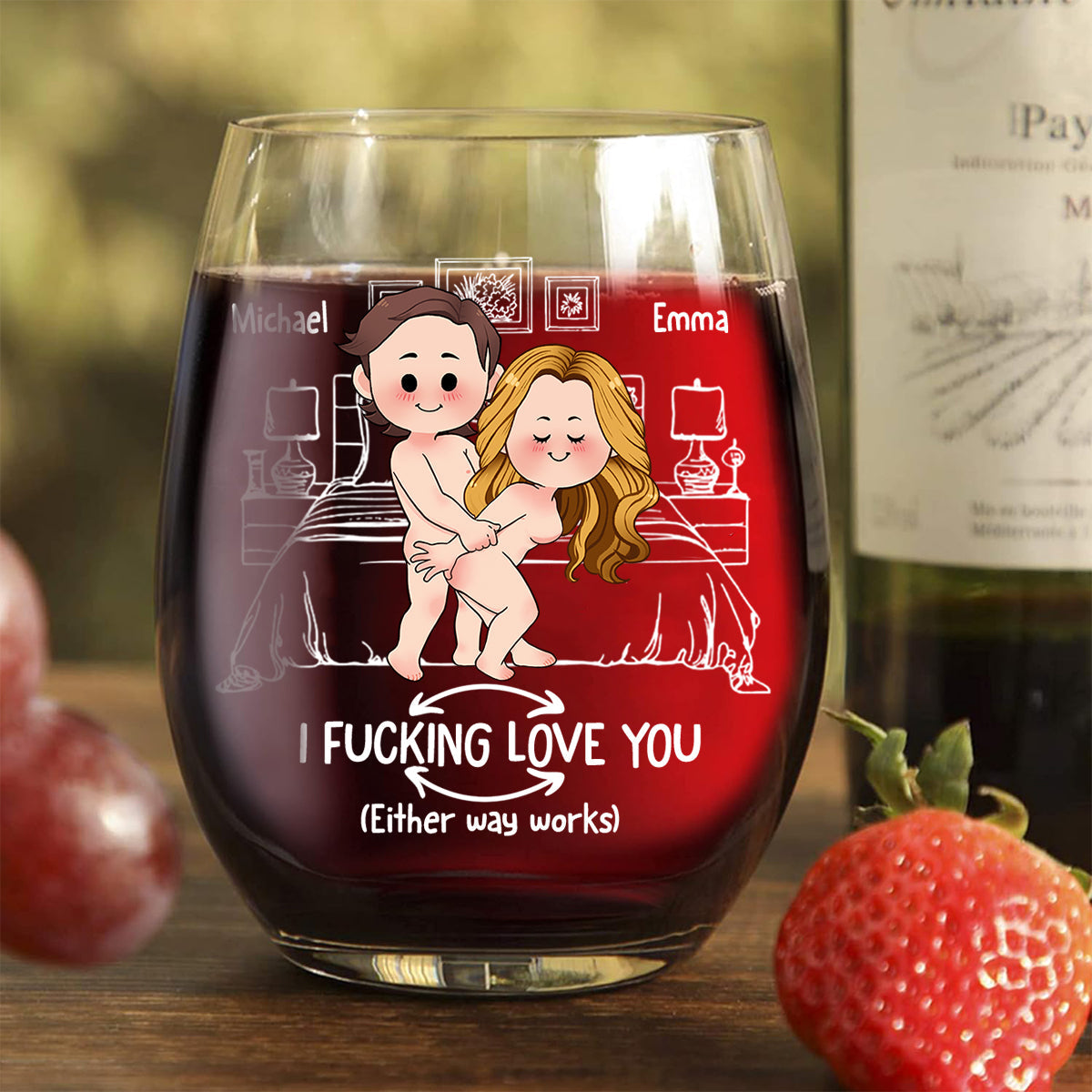 Freches Paar – Personalisiertes Paar-Motiv auf einem Weinglas