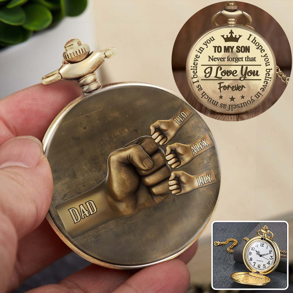 Papa-Faustgruß-Geschenk für den Sohn – personalisierte Taschenuhr für den Sohn