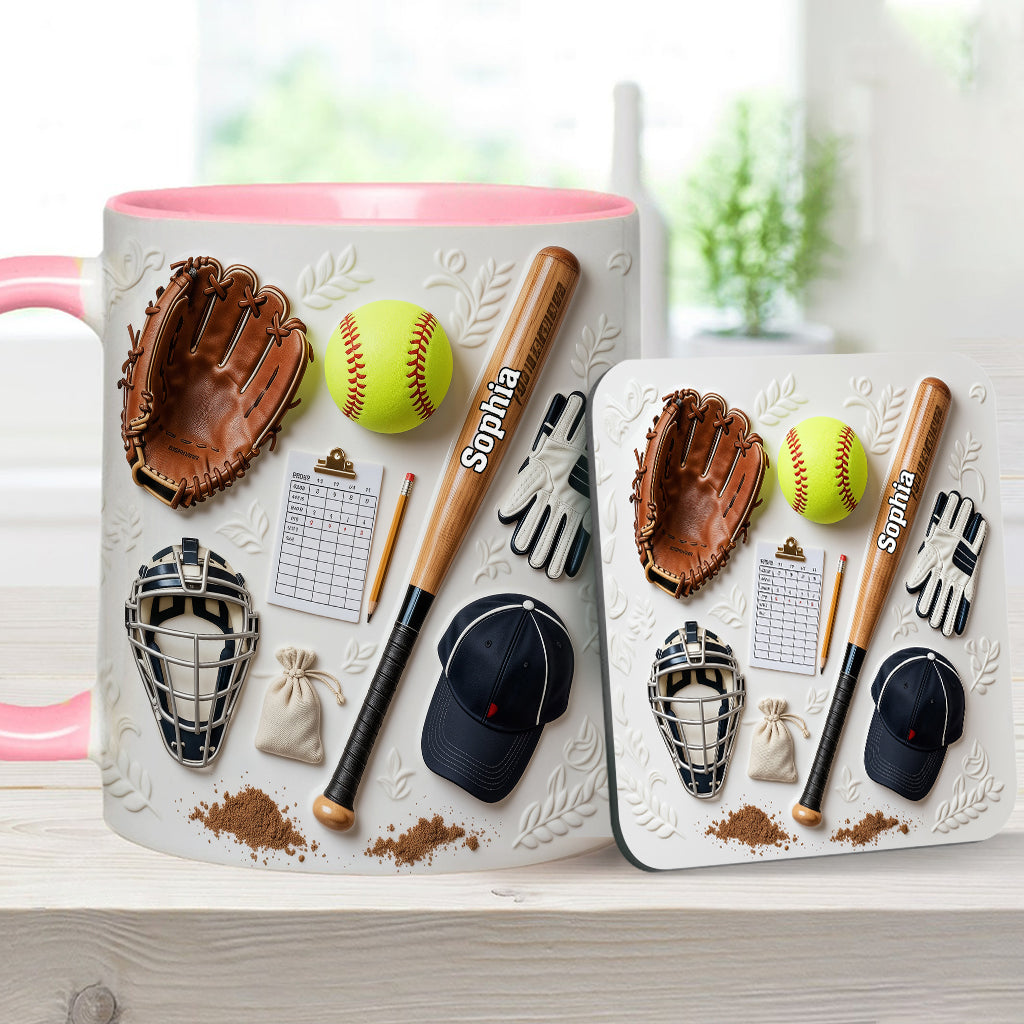 Love Softball - Personalized Softball Accent Mug & Coaster