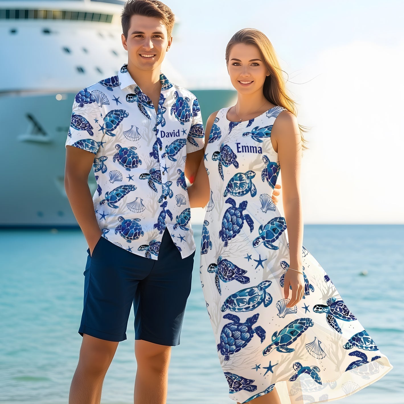 Love Turtles Personalized Turtle Hawaiian Shirt & Sleeveless Dress